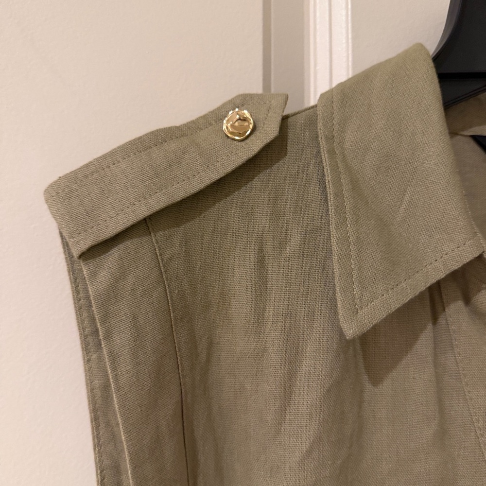 Zara Sleeveless Button-Front Shirt Dress in Sage Green - Picture 13 of 14